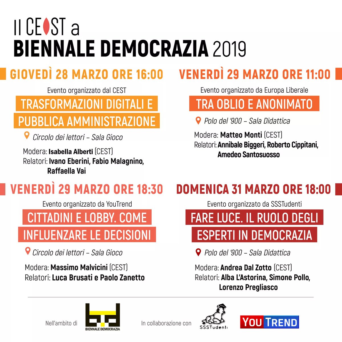 lorepregliasco's tweet photo. Oggi alle 18 a #BDEM19 interverrò sul rapporto tra competenze e democrazia e sul ruolo degli esperti nel dibattito pubblico. Ci vediamo a @ilPolodel900 https://t.co/VXJmiwLDAE