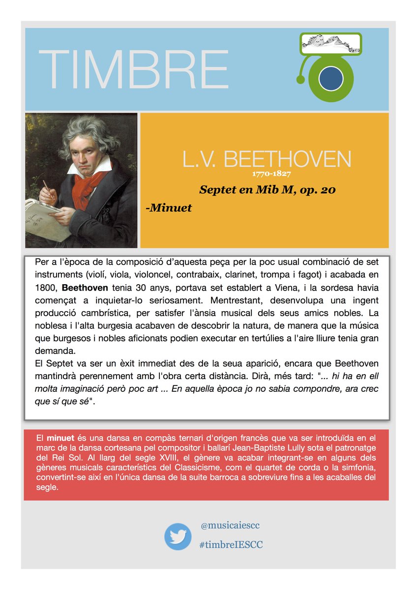 musicaiescc's tweet photo. Al #timbreIESCC de l'@iesccalaquas 🔈🎶 d'abril escoltarem el famós Minuet del Septet opus 20 de Beethoven https://t.co/QzHTNftjD6 https://t.co/De9Ae7MWXU
