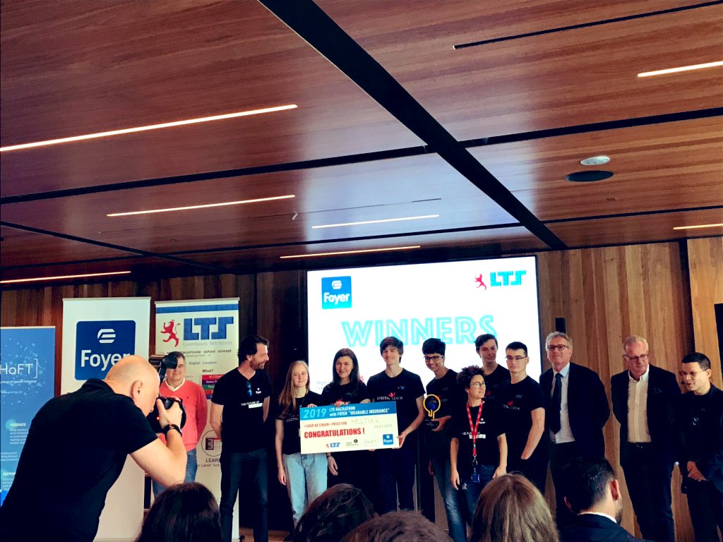 The_LHoFT's tweet photo. After all @LuxTechSchool pitches for this great #wearable #insurance #Hackathon at @GroupeFoyer winners are... 
1. Pro-Health 
2. Feather 
3. We Got Your Back 
So much energy, so many good ideas 💡😎🚀
Congrats to all the teams, coaches, mentors and jury members 
#FoyerLTS2019 https://t.co/Lmdv2rdl7F