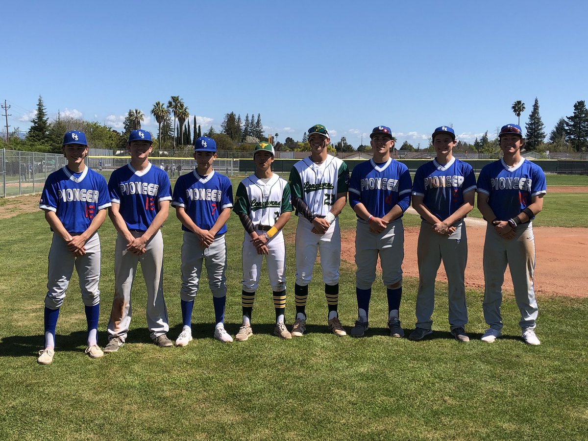 coachedng's tweet photo. @cabulldogsBB Pioneer HS and @LeighAthletics Varsity players stand in unity for their fallen teammate, showing it’s more than just playing baseball. #playfor8 #playforkirk #liveforkirk https://t.co/DR7m0XELO0