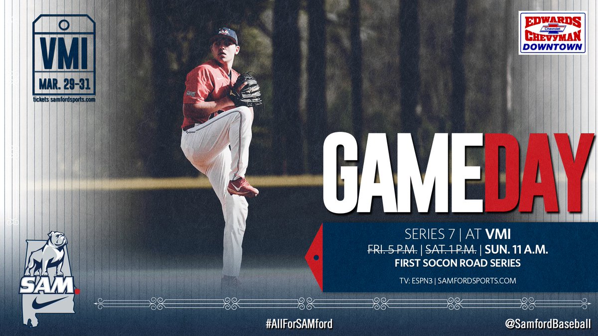 It's GAMEDAY❗

🐶 vs. 🔴 

📍: Lexington, VA
🏟: Gray-Minor Stadium
🕚: 11 a.m.
📈: bit.ly/2UVXzQf
📺: es.pn/2WoTeFw

#AllForSAMford🐶 🐾
