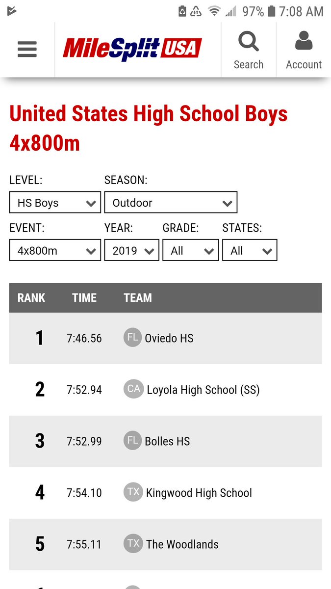 TibbettsDave's tweet photo. Oviedo High School boys 4x800 NUMBER 1 IN THE NATION!!! @angelvios2 @Mamush_g14 @kayamog23 and Sam Austin 7:46.56!!! @flrunners @osvarsity @OviedoBoosters @OviedoAthletics  @OviedoLionTrack @Kringle1530 https://t.co/hvt12pbmNo