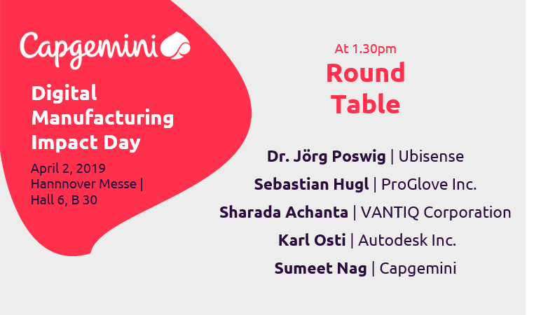 CapgeminiDE's tweet photo. Vorbeischauen lohnt sich. Unsere Round Table on Applied #Innovation Exchange (AIE) for open innovation and #digital cooperation auf der #hm19 mit Experten von @UbisenseCorp @ProGlove @Vantiq @Autodesk_DE &amp; unserem Capgemin Kollegen @sumeetnag. https://t.co/2d0vYbKndd https://t.co/9hr9JvLWrj