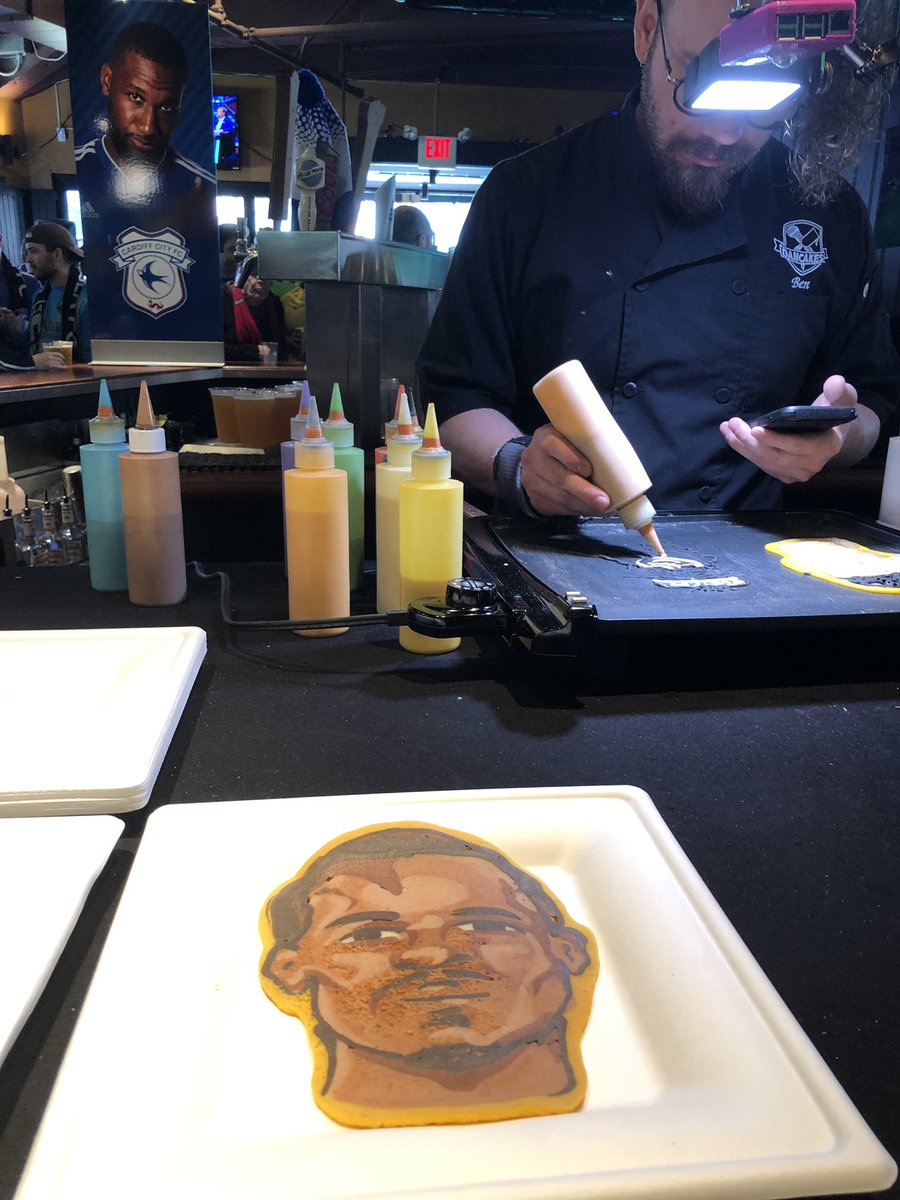cpcarlin's tweet photo. Watching the artists @drdancake whip up some pancakes @NBCSportsSoccer @CasknFlagon in Boston #myPLmorning https://t.co/9wCre9Ezbo