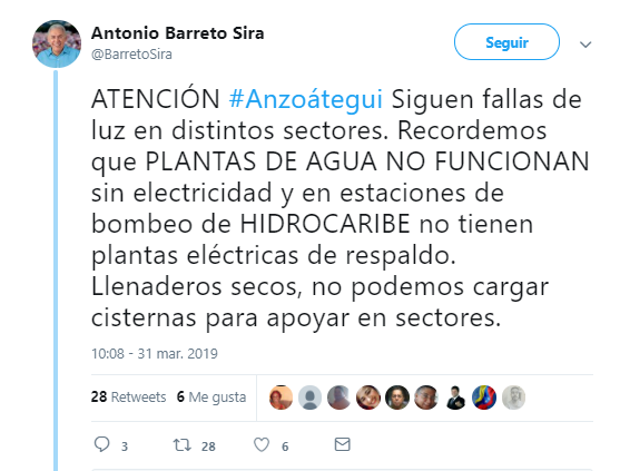 TVVnoticias's tweet photo. El gobernado del estado Anzoátegui, @BarretoSira: Recordemos que plantas de agua no funcionan si electricidad. En las estaciones de Hidrocaribe, no tienen plantas eléctricas. #TVVenezuela #TVVNoticias https://t.co/tmOdY5FrVo
