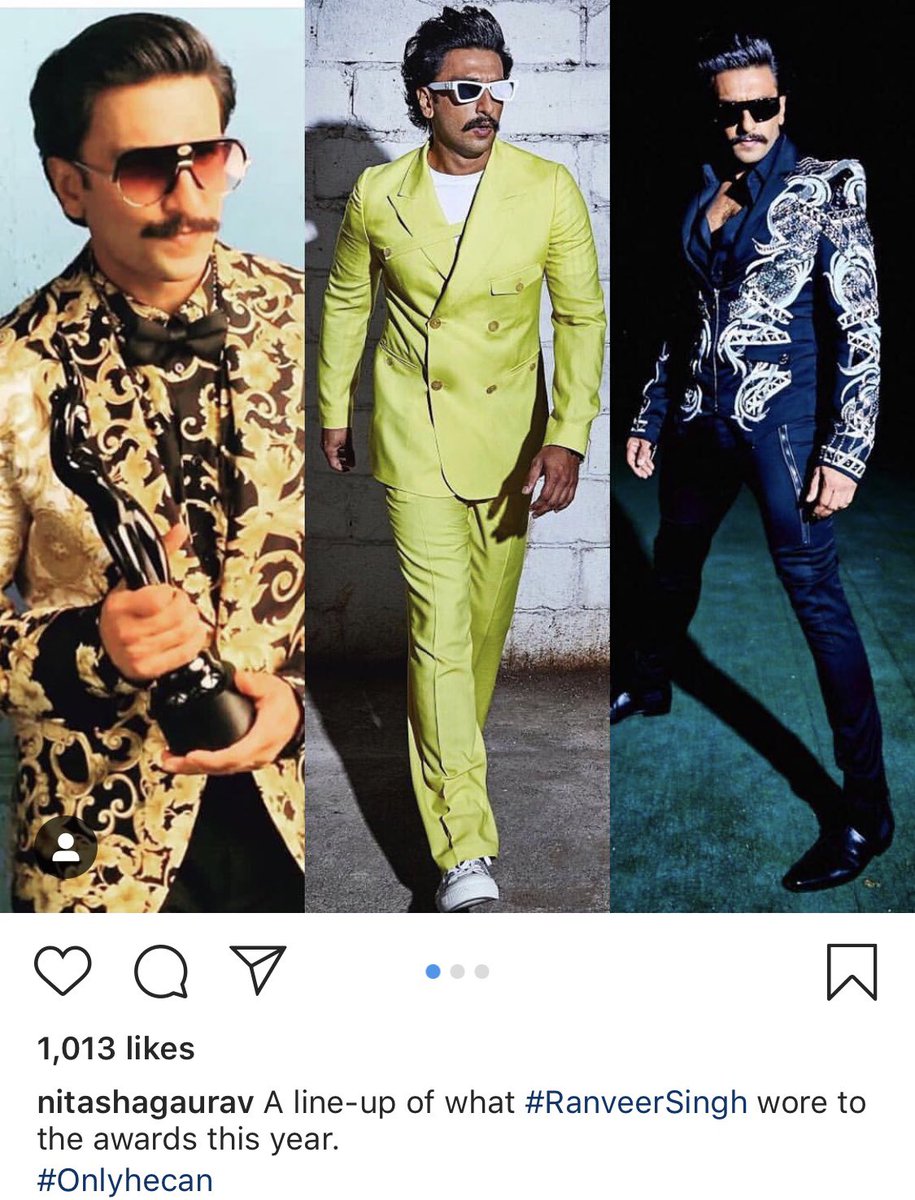 ranveercafe69's tweet photo. A line-up of what #RanveerSingh wore to the awards this year.. #OnlyHeCan 

From @Nitasha22 ‘s instagram ❤️ https://t.co/B8HCYL5vvf