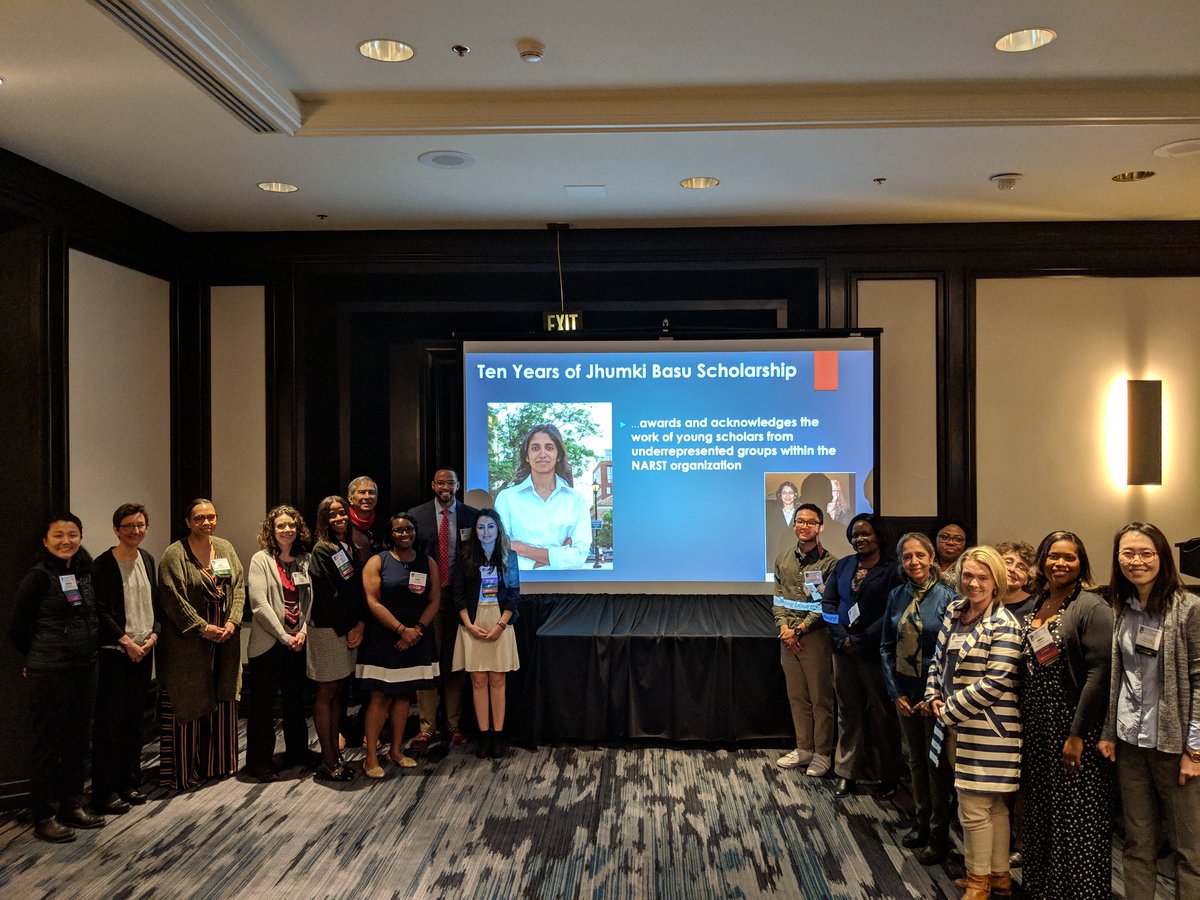 Congratulations to our #JhumkiBasu scholars here at #NARST2019! We are fortunate to have Dr. Basu's parents with us to celebrate the legacy of her work through the scholarship that awards the work of scholars from underrepresented groups within NARST!
#NARST_EEC2019 <a href="/RadhaRBasu/">Radha Basu</a>