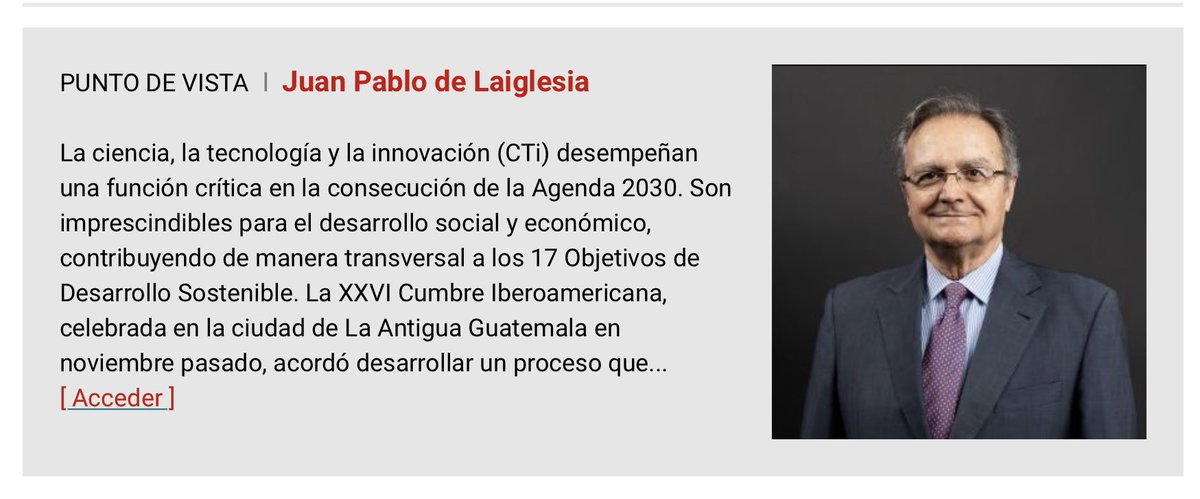 Red_Carolina's tweet photo. “La cooperación en ciencia, tecnología e innovación en Iberoamérica”, #PuntodeVista de @JPLaiglesia en el último #BoletínCarolina https://t.co/0gwUcmVfvo https://t.co/ofRX30sYzQ