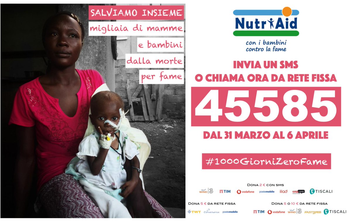 donnavventura's tweet photo. Inviando un SMS o chiamando da rete fissa al 45585 si può fare un’azione concreta per la salvare la vita di mamme e bambini malnutriti. #1000GiorniZeroFame #ZeroHungerChampion https://t.co/ZN7hUFffL2