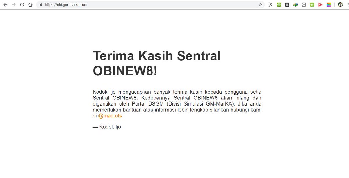 openBVE_ID's tweet photo. Terima Kasih Sentral OBINEW8! 2013-2019 suka dan duka kita lalui bersama, sekarang situs ini akan ditutup dan digantikan oleh Portal DSGM, situs yang hampir serupa tetapi menawarkan lebih banyak konten unduhan atau sering kita sebut sebagai mod/addons. https://t.co/D8Pj0dtQCv
