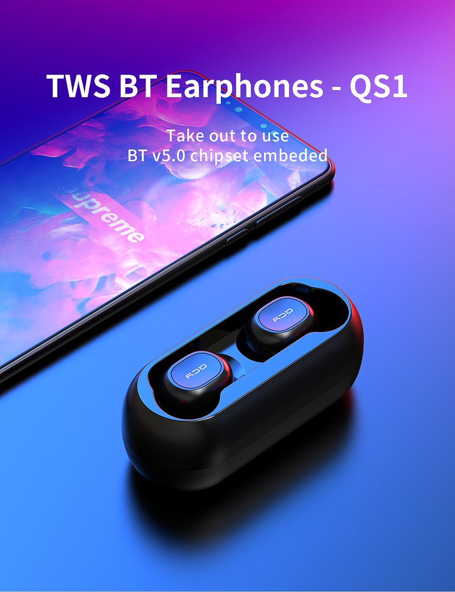 QCY QS1 T1C Mini Dual V5.0 Wireless Earphones Bluetooth Earphones 3D Stereo Sound Earbuds with Dual Microphone and Charging box twicemart.com/shop/qcy-qs1-t…