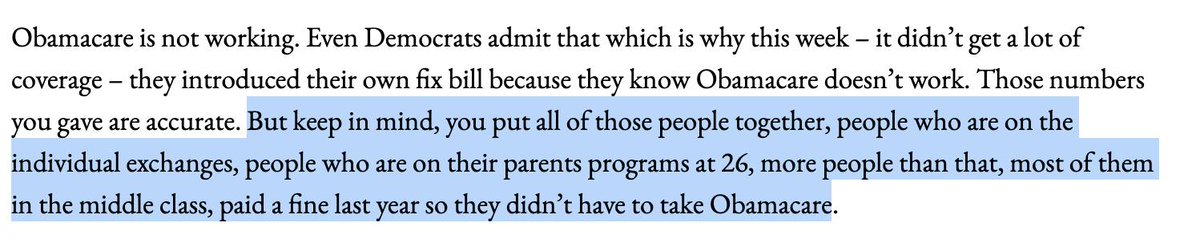 crampell's tweet photo. Mulvaney says more people paid the individual mandate penalty "last year" than got insurance thru exchanges, staying on parents' insurance thru age 26, etc. As far as I can tell, this claim is false. https://t.co/MwS6uoEPNc https://t.co/mEDya3JrEv