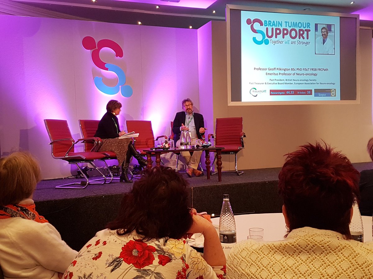 BrainTumourSupp's tweet photo. Next up is Geoff Pilkington,  talking to Sally Challoner about the latest research on brain tumours. 

#theweekend2019 #btam2019 #braintumour #braintumourawareness #braintumourawarenessmonth #braincancer #braininjury #mentalhealth https://t.co/z21zq8DqzR