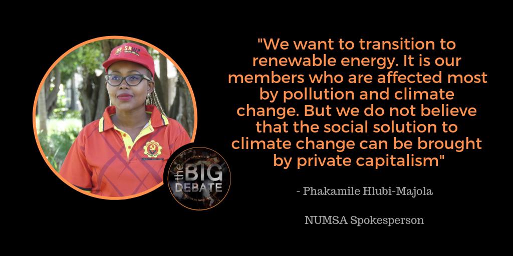 BigDebateSA's tweet photo. @phakxx spokesperson @Numsa_Media says minners don't trust the capitalist &amp; state transition to renewable energy  ♻️

Watch #TheBigDebate on #Eskom Energy Crisis and the "just transition" to cleaner susutainable &amp; affordable energy 💡

TONIGHT @7pm on @SABC_2 @DStv 404 &amp; YouTube https://t.co/u6ozfvcTYJ