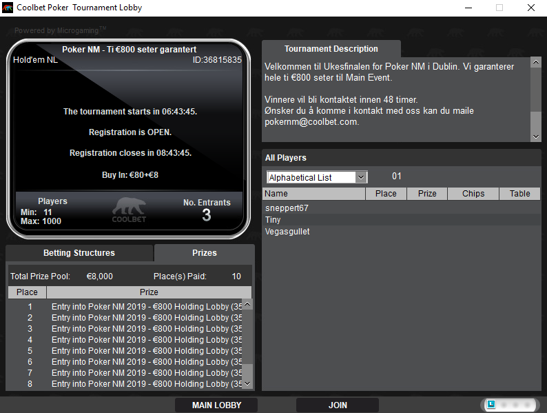 To rolige uker til <a href="/pokerNM/">PokerNM</a> i Dublin, og vi garanterer 10 seter til Main Event i kveld! Starter 19:00, €88 innkjøp og 2 timer late-reg. 
Retweet denne og du kan vinne en billett til kveldens satellitt! 
#pokernm #dublin #norgesbestebookmaker