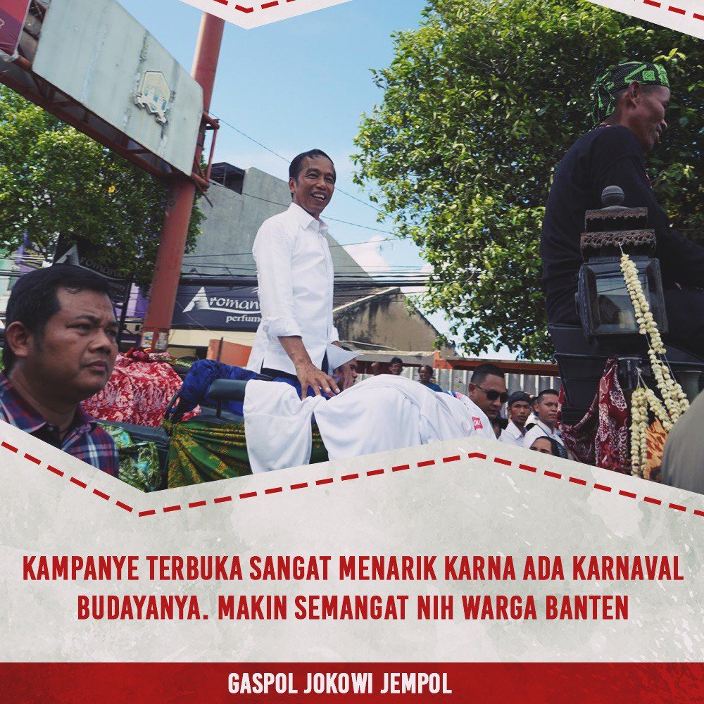 pdipjeruklegi's tweet photo. Warga Banten makin semangat dengan adanya kampanye terbuka,diantarannya ada karnaval budaya..
#GaspolJokowiJempol https://t.co/GtXVhBfrLM