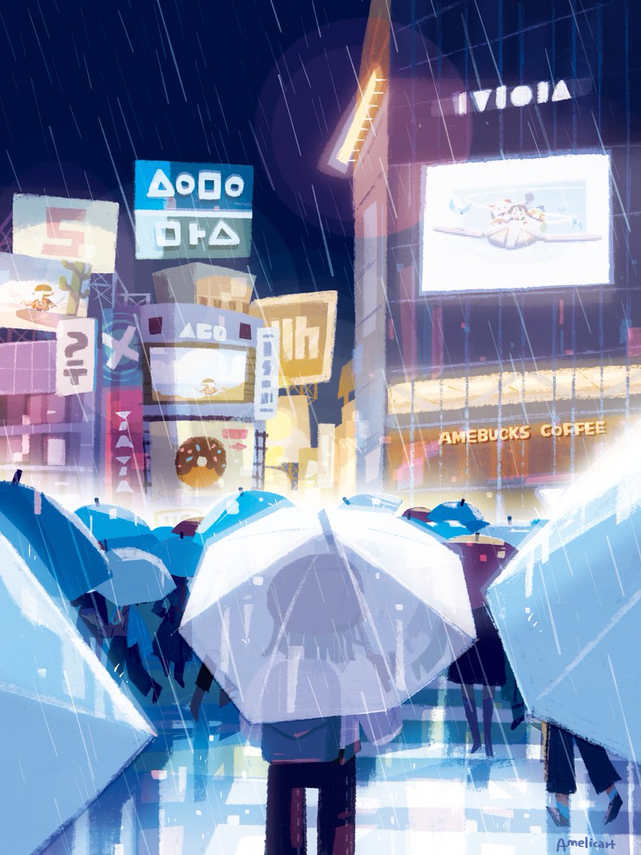 ア メリカ Twitterissa 写真を主線なしイラストで描くメイキング 渋谷スクランブル交差点