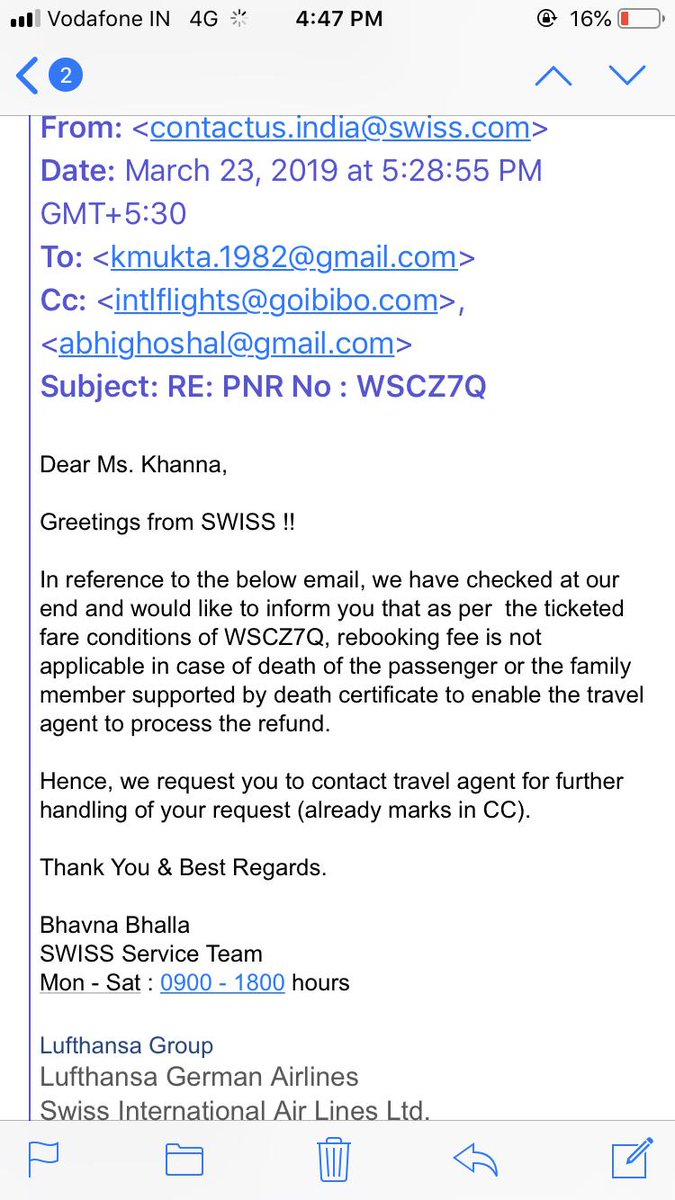 kmukta's tweet photo. @goibibo 
harrassed by your team... our money not getting refunded even after airlines confirmation mails attached https://t.co/ELp8oJdTJb