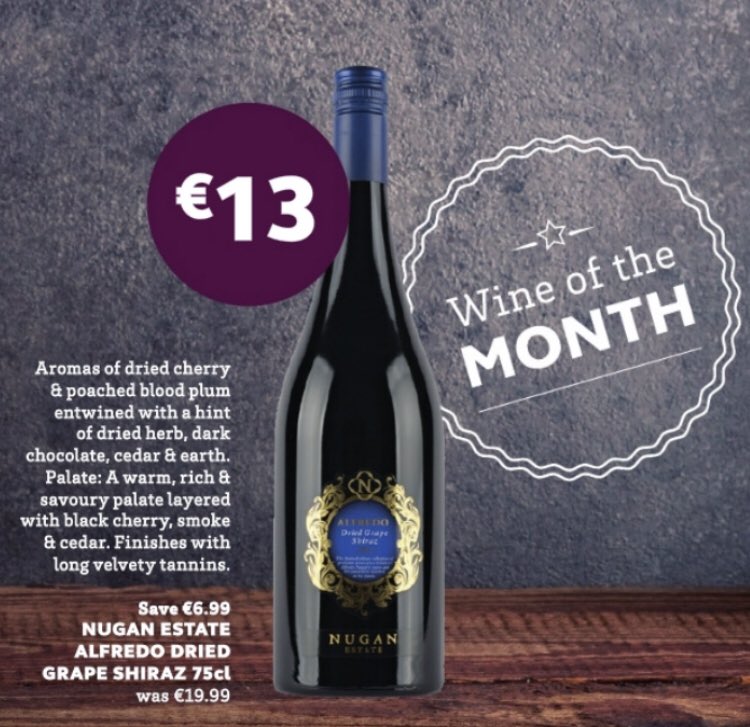 My Wine of the Month <a href="/SuperValuIRL/">SuperValu Ireland</a> Dried Grape Shiraz a method were they partially dehydrate the fruit reducing water. An expensive process but the gain in extra flavour from concentrated juice ... a similar process as used in Italian Amarone. Scores high in all competitions 👍
