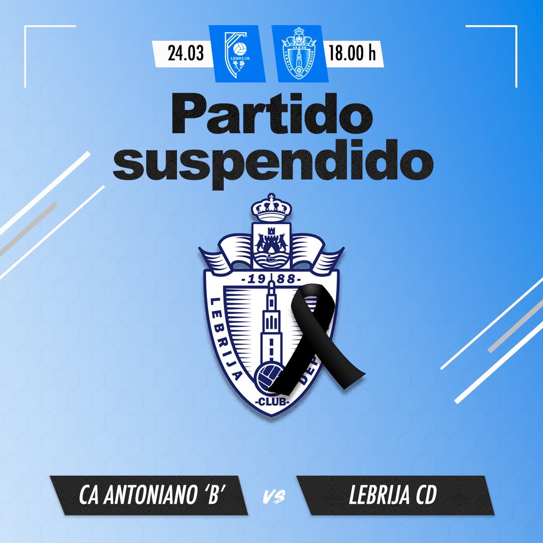 AlmaSportCenter's tweet photo. Toda la familia del #LebrijaCD, junto con el @CAAntoniano, se une al dolor por la pérdida de Francisco Sánchez Falcón. 

Por ello, el partido previsto para el día de hoy queda suspendido. Nos deja un gran deportista y, sobre todo, una gran persona.

Descansa en paz, Paquito. https://t.co/Jf8YRBdr52