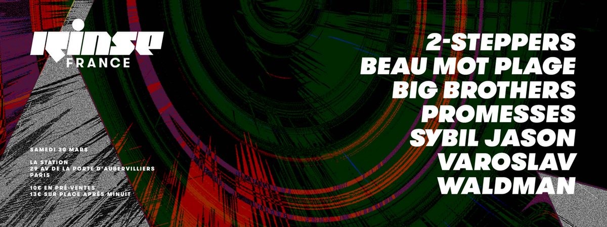 RinseFrance's tweet photo. ♨ 

@RinseFrance présente #BeauMotPlage , #Varoslav , #Promesses &amp; more – #LaStation 

Le 30 Mars nous sommes à @collectifMU avec une très belle équipe!! 

Retrouvez #Hoser, @FARCED, @ruedeplaisancev, #Waldman, 2-steppers, #AmorSatyr, #Promesses!! 

https://t.co/fOLNV3njiY…

🔒 https://t.co/xQbCxDyBw5
