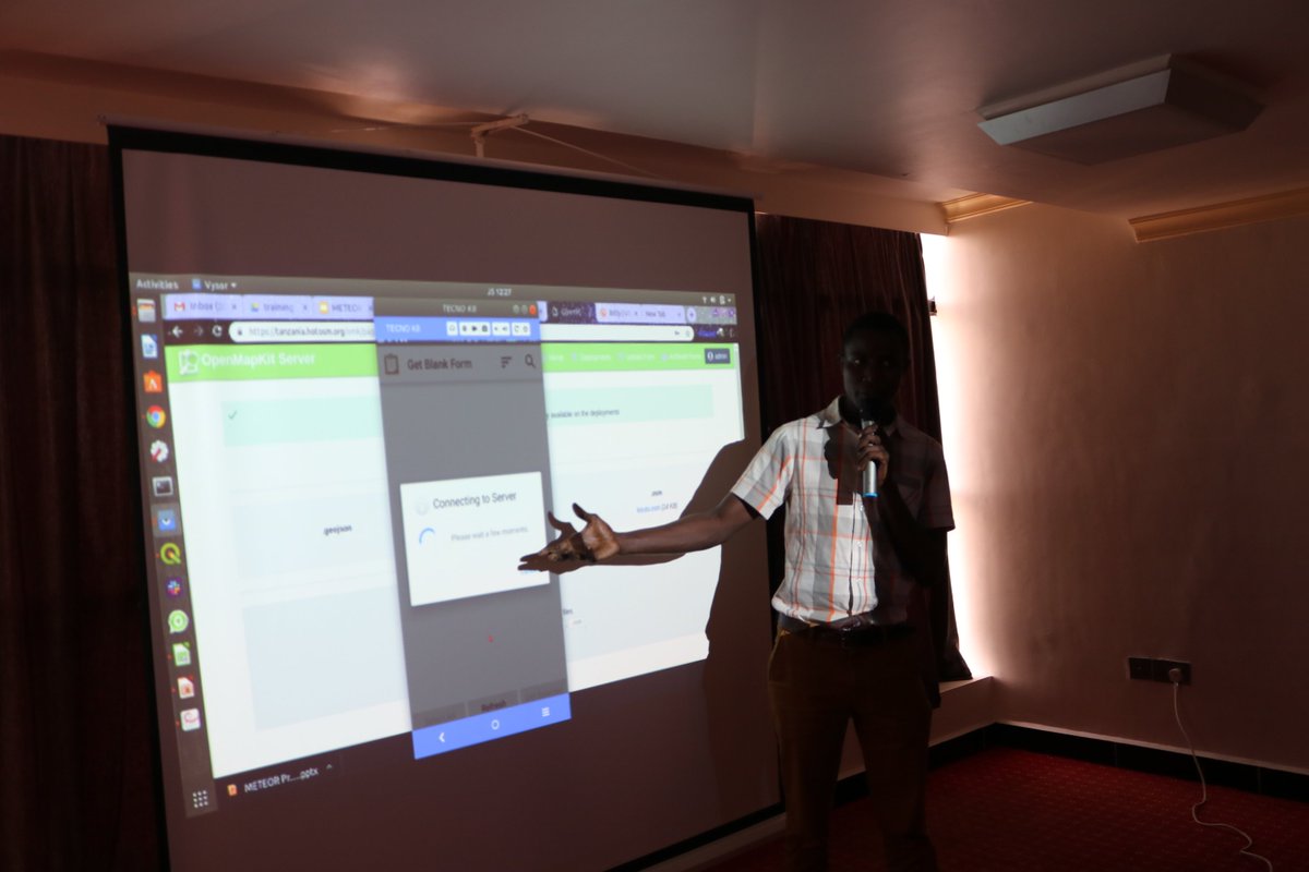 johanespetro's tweet photo. A team from @OMDTZ presenting How #OpenMapkit and @OpenDataKit Apps can be used in Data collection and #mapping for Modeling Exposure Through Earth Observation Routine #meteor π°π°π #GIS @spacegovuk, @BritGeoSurvey, #PrimeministerOffice,@hotosm and @HOTOSM_ID https://t.co/icB9hafNyj