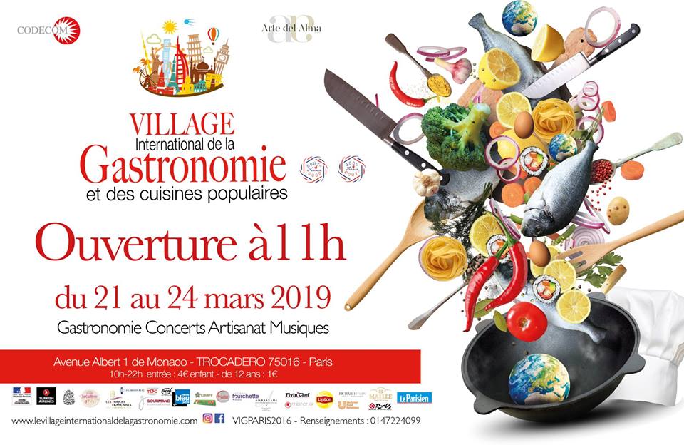 Du 21 au 24 mars, faites un tour du monde gastronomique au Village  international de la gastronomie et des cuisines populaires. Vous  trouverez des animations, des concerts, des ateliers, de la danse et des  démonstrations culinaires : bit.ly/2WkT2Yb Jardins du Trocadero
