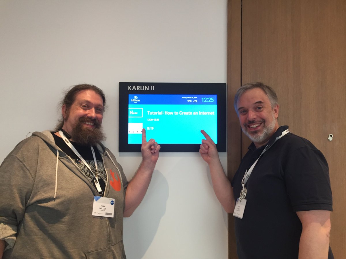 kodonog's tweet photo. @danyork and @linuxwolf teach all of us at #IETF104 "How to Build an Internet" https://t.co/DGQSwt7sxA