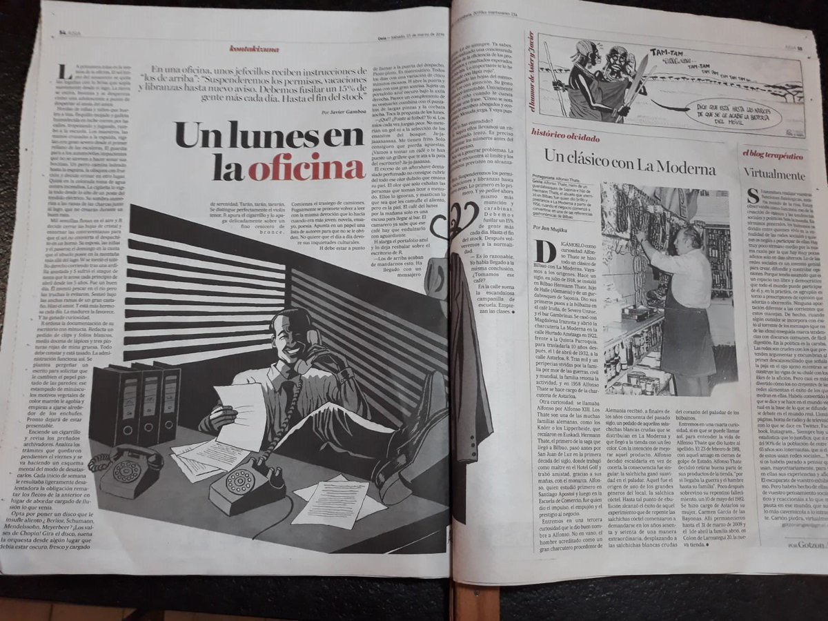 Bilbao_Tour's tweet photo. El relato de esta semana en @deia_eus , con la soberbia ilustración de @asiersanznieto y junto al genial texto de #JonMujika sobre el origen de los #Thate. ¿Se puede pedir mejor compañÍa? https://t.co/Np24zyQ7yE