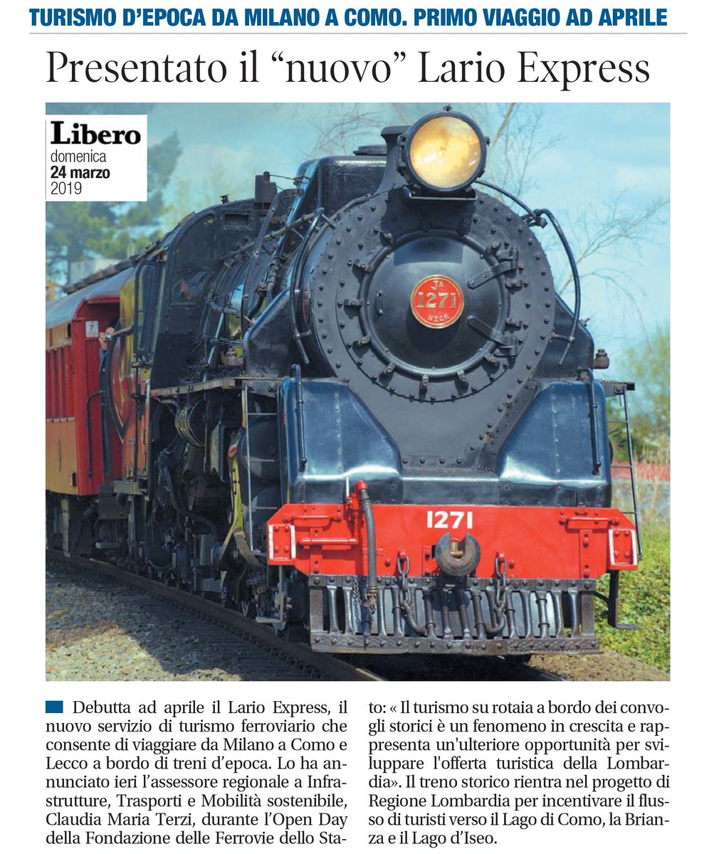 Debutterà a inizio aprile il #Lario #Express, nuovo servizio su #treni d'#epoca verso il Lago di Como e la Brianza che si affiancherà agli itinerari verso il Lago d'Iseo. Un'ulteriore opportunità per sviluppare l'offerta turistica.

#RegioneLombardia #Lombardia #LombardiaAlLavoro