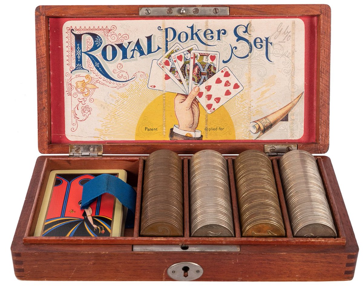 PnPAuctions's tweet photo. The chips will fall where they may with lot #494, a c. 1900 American made royal poker set, estimated at $300-500. Available at our March 30th gambling sales event. See https://t.co/q4rzy0pxWy for more information. https://t.co/aCzyHhzMdR