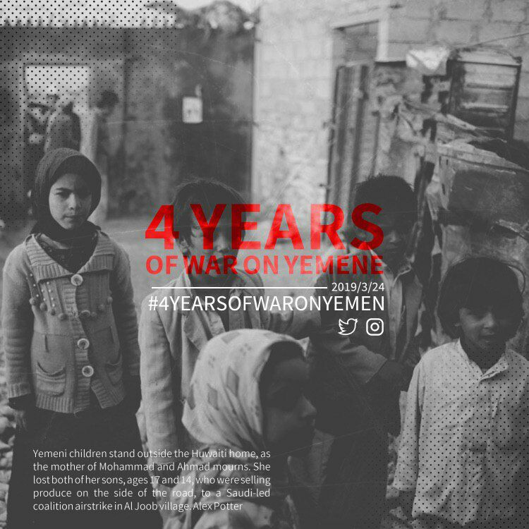 2019/3/24
Time:
🇬🇧 17:09 London
🇺🇸 13:00 Newyork
🇹🇷 20:00 Istanbul
🇫🇷 18:00 Paris
Main hashtag
 #4YearsOfUSWarOnYemen