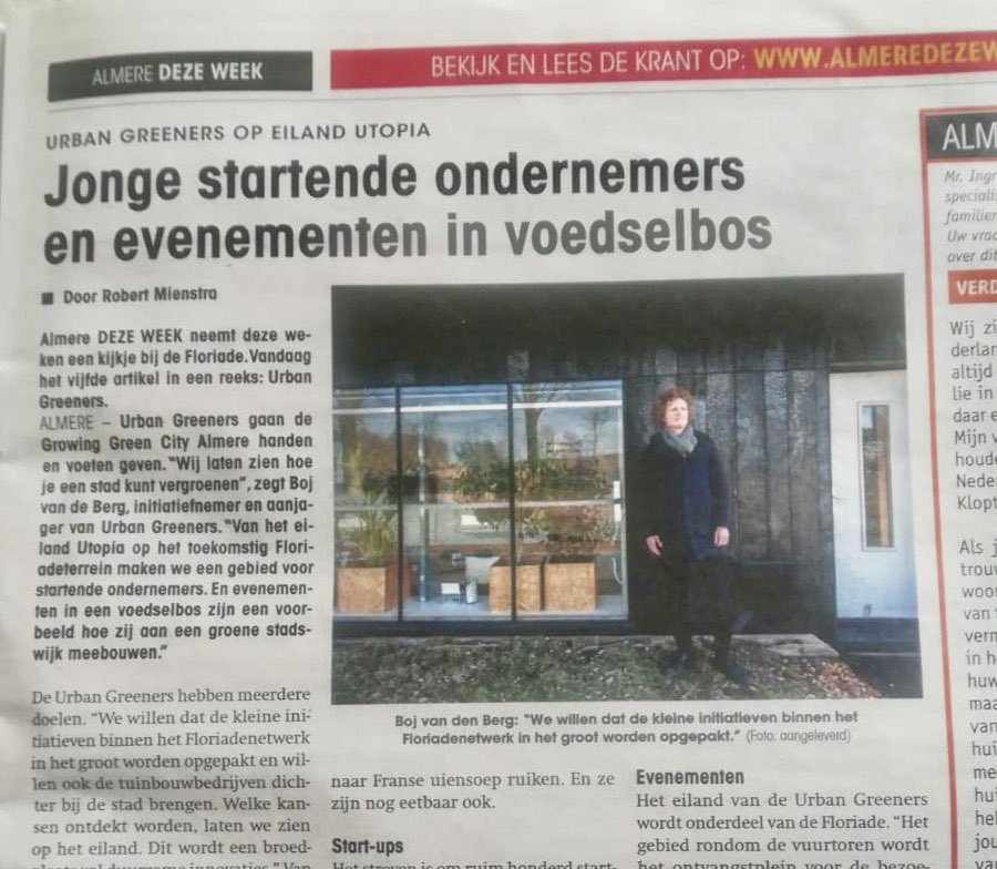 Almere Deze Week kwam op bezoek en kopt “Jonge startende ondernemers en evenementen in voedselbos” Link naar hele artikel: almeredezeweek.nl/nieuws/1496773…