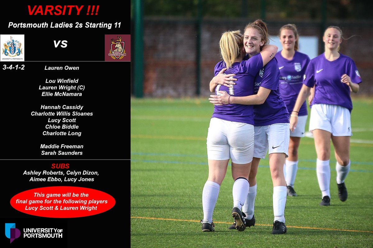 UPWFC's tweet photo. Here are the team sheets for today as we face Southampton in Varsity 2019 🥳💜
Our 2nd team kick off at 11:30AM, whilst our 1st team kick off at a later time of 3PM.
Come down and watch us beat the scummers!! 😈 #UpTheGirls #BleedPurple #UPWFC #Varsity2019 https://t.co/Jatmf5foUr