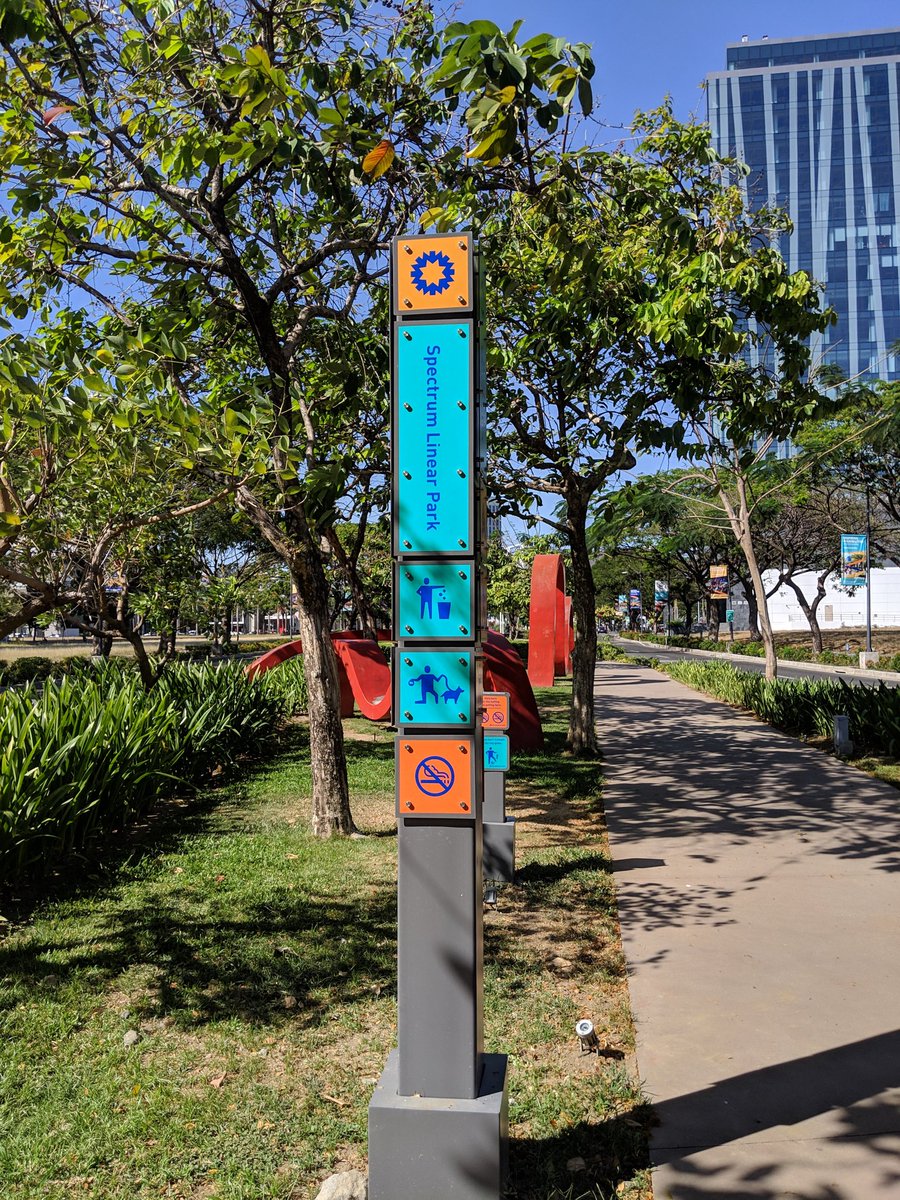 inksurge's tweet photo. We have recently designed a program of signages and environmental graphics for Filinvest City's newly expanded Spectrum Linear Park in Alabang - a 900 meter long park divided into three sections where two major roads traverse. https://t.co/pOMKVvJM3z