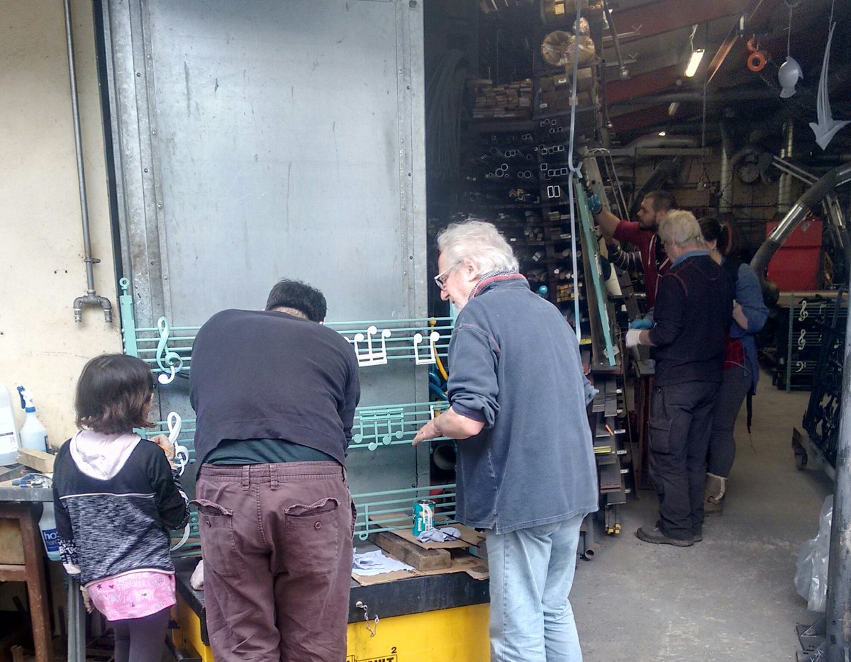 NodToCulture's tweet photo. Photos of the amazing volunteers at @Ironart_of_Bath - great to see such a range of ages helping out. Those who sponsored elements of the panels will be able to #findyournote at https://t.co/dOi3RGYs6P on 26th May https://t.co/EHlCNg1myB