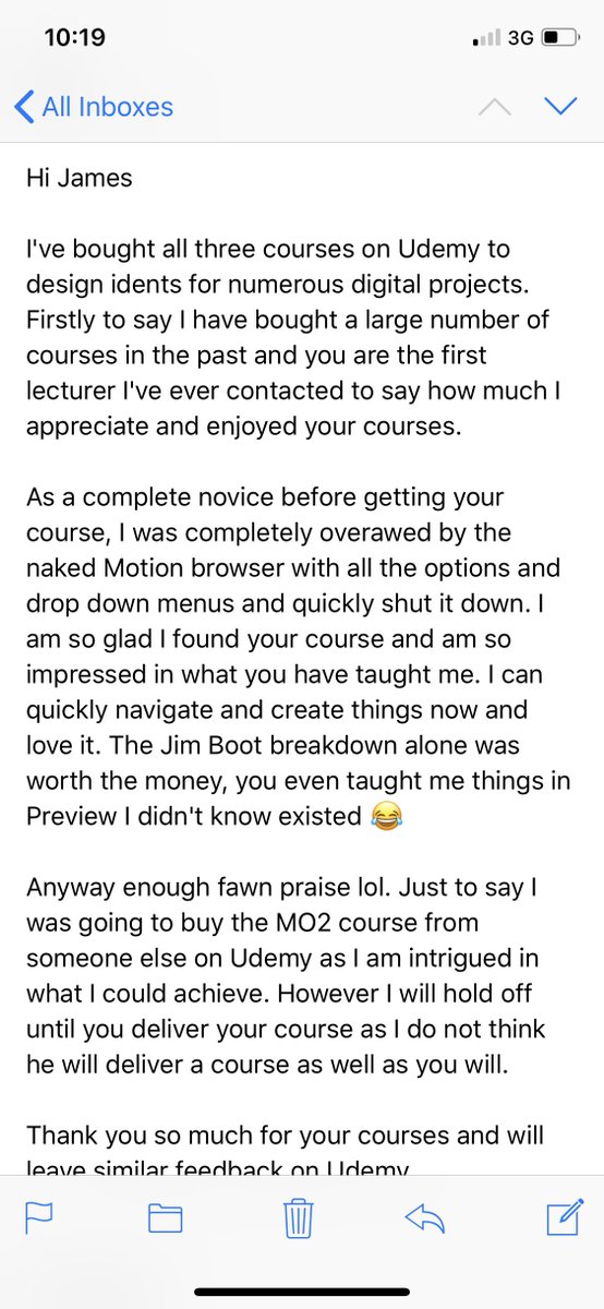 jamesrickards's tweet photo. Just amazing that some people reach out like this… I am blessed to have the ability to train people in a program I love so much! #motion5 #apple #procertified #trainer #mo2 #learning #udemy #motiongraphic #designer #teach #treacher #it #applemotion https://t.co/QFGEl9NwR1
