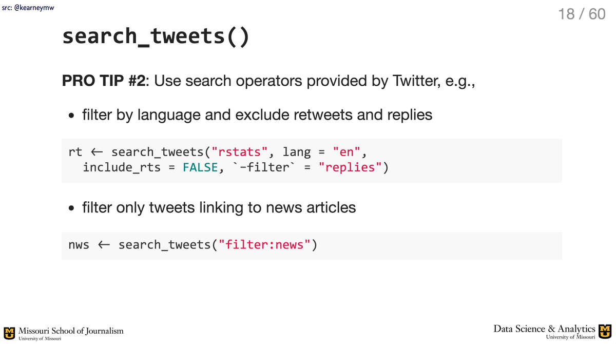 dataandme's tweet photo. 🐦 Wanna use twitter data like a pro? (slides &amp; code)
📽 "rtweet workshop: Collecting and analyzing Twitter data" by @kearneymw 
https://t.co/d4jdq7EkdN #rstats #ddj https://t.co/H3dlolJ6cS