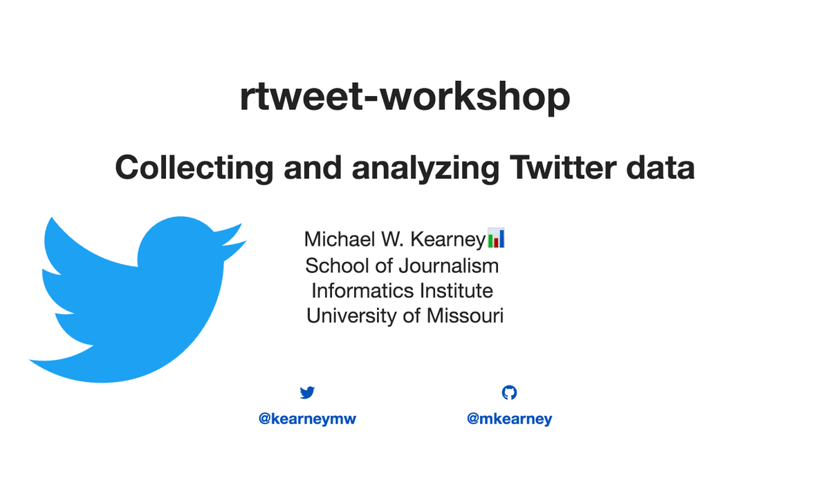 dataandme's tweet photo. 🐦 Wanna use twitter data like a pro? (slides &amp; code)
📽 "rtweet workshop: Collecting and analyzing Twitter data" by @kearneymw 
https://t.co/d4jdq7EkdN #rstats #ddj https://t.co/H3dlolJ6cS