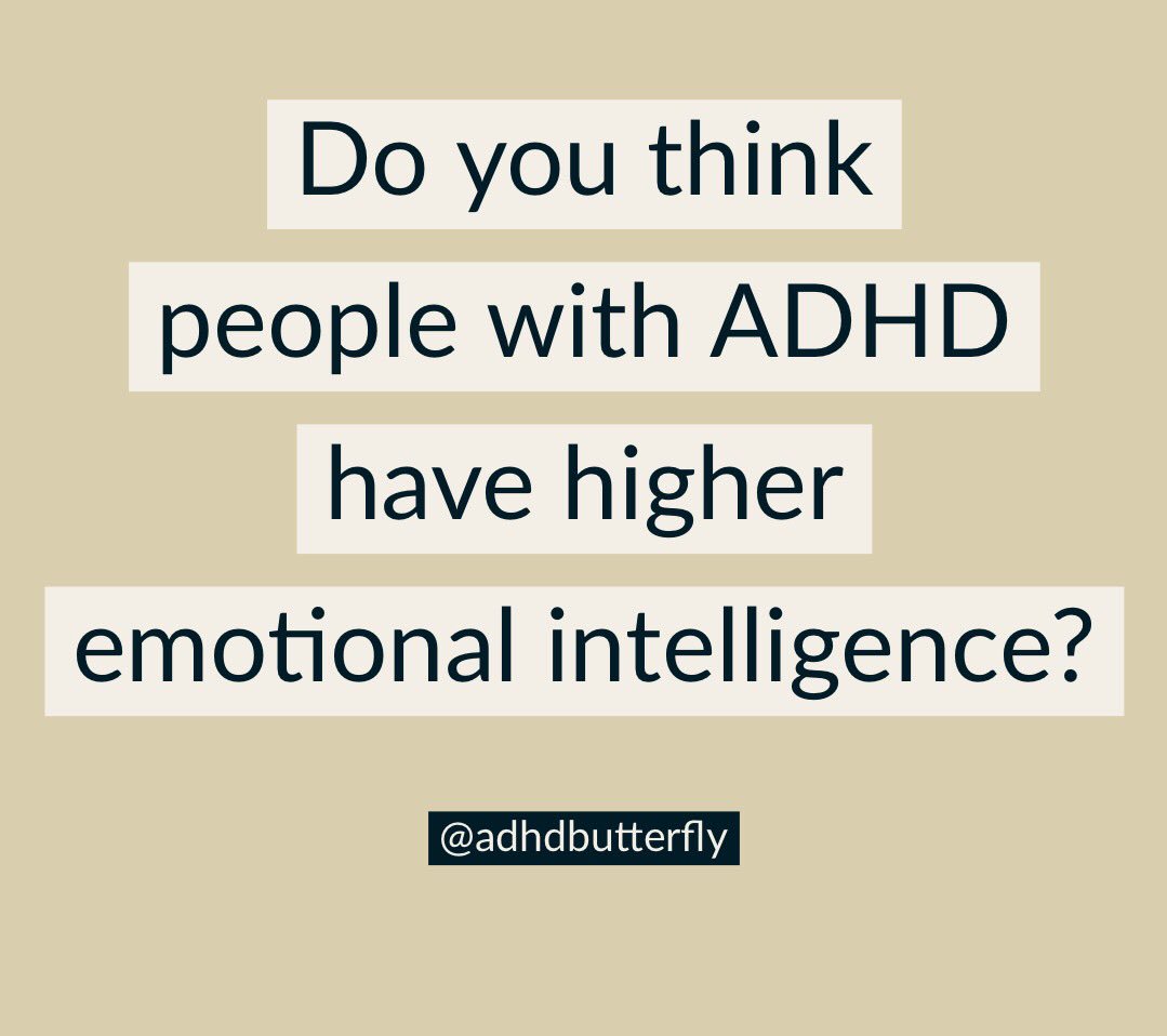ADHDButterfly's tweet photo. Do you think people with #ADHD have higher emotional intelligence? 

#adhddiscussion #adhdtopic #adhduk #adhdunderstood #adhdemotionalintelligence #adhdbrain #adhdmind #emotionalintelligence #adhdmentalhealth #attentiondeficitdisorder #adhdexplained #adhdemotions #adhdsuperpowers https://t.co/xszbCvMcH5