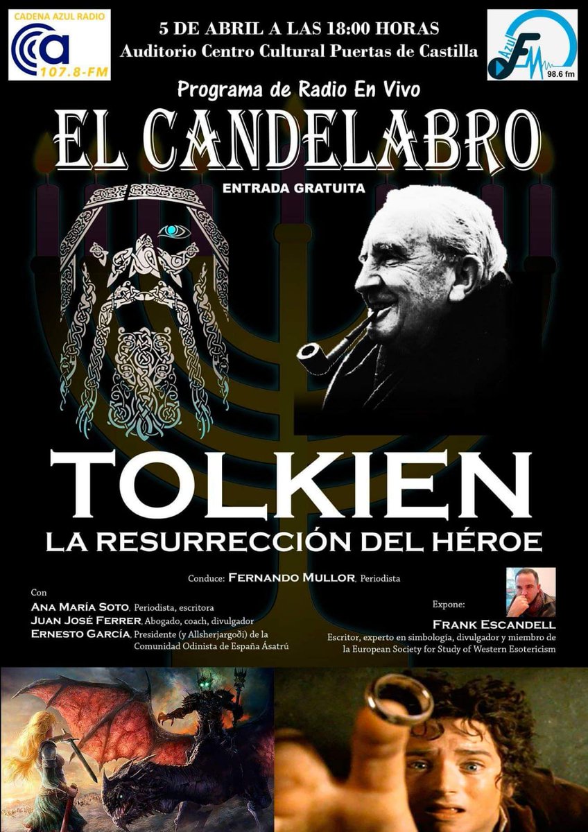 _ElCandelabro's tweet photo. Os esperamos el viernes 5 de abril a las 18 h en el Centro Cultural Puertas de Castilla en la charla impartida por @FrankEscandell sobre #Tolkien. Un #ProgramaDeRadioEnVivo en el que estará parte de nuestro equipo habitual.
Entrada gratuita.
#PuertasDeCastilla #Tolkien #Radio https://t.co/9TcffMtlWA