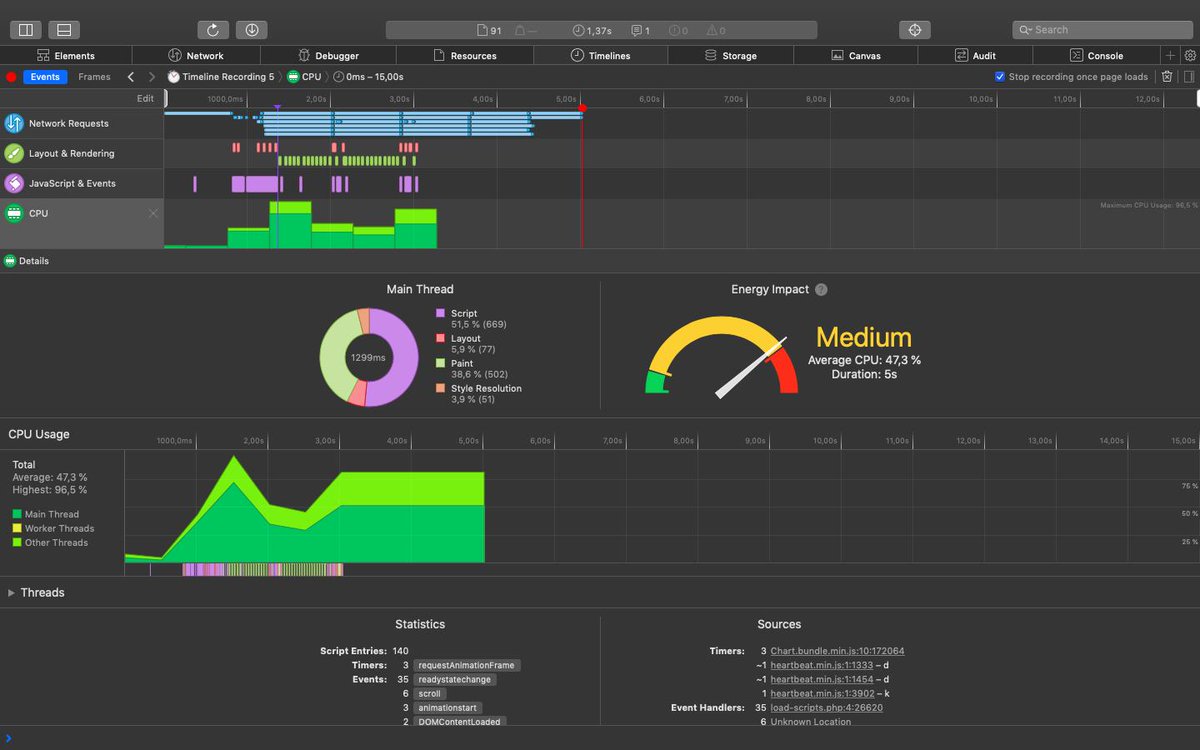 FitoMAD's tweet photo. Safari Technology Preview Release 78 added an Energy Impact section to the CPU Usage timeline #Safari #SafariTechnologyPreview #WebInspector #macOS https://t.co/zkqup4YhFV