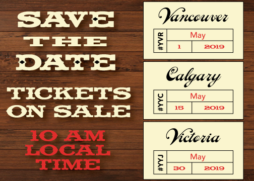 MARK. YOUR. CALENDARS! Tickets for all three events go on sale in May at 10 am local time and we don't want you to miss out! Sign up for our newsletter via our website and we will send you an email reminder for each event you are interested in!