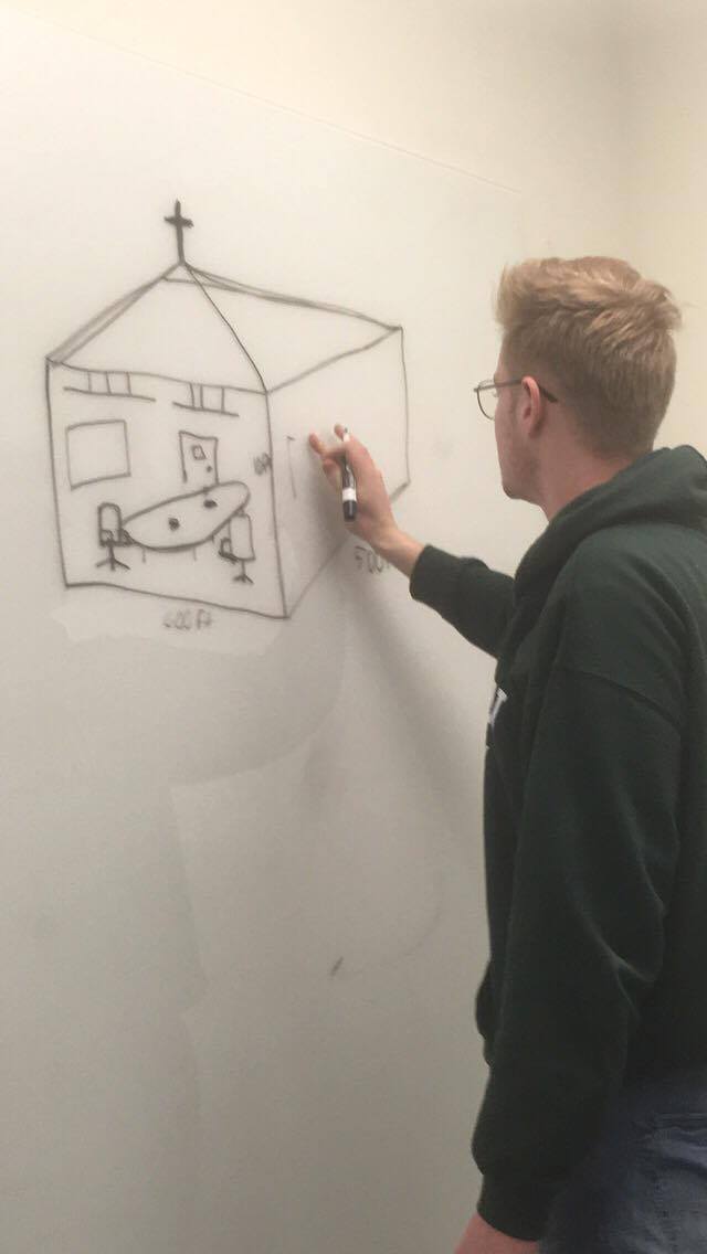 Team5018's tweet photo. When you're trying to figure out measurements of a building, but your true passion is interior design #LazaridisICEWinter19 https://t.co/wh4vy2Teqq