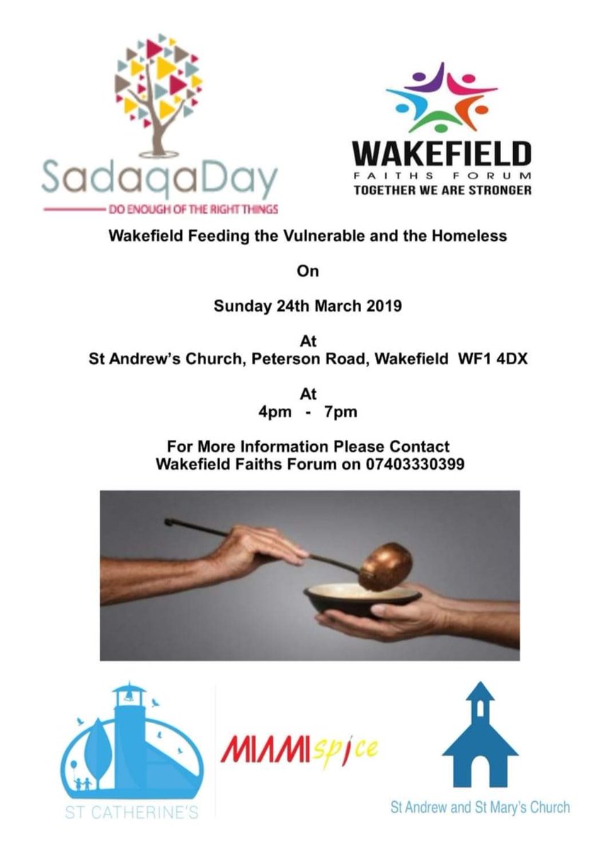 WakefieldFaiths's tweet photo. Hi All Wakefield Sadaqa Day is Tomorrow. 
We will have the launch of Wakefield Faith's Forum and also feed the Vulnerable and the Homeless. https://t.co/zKSWa5N7CC