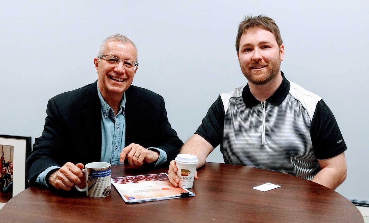VictorFedeli's tweet photo. I got 'mugged' on Friday!
Bobby Ray, Chair, Young Professional Committee @nbdcc has developed the #FiftyTwoCoffees program to help individuals under 40 network.
While I miss the age thing by a bit, Bobby still brought me a mug of coffee, and we had a great chat. https://t.co/EoBsEIePBz