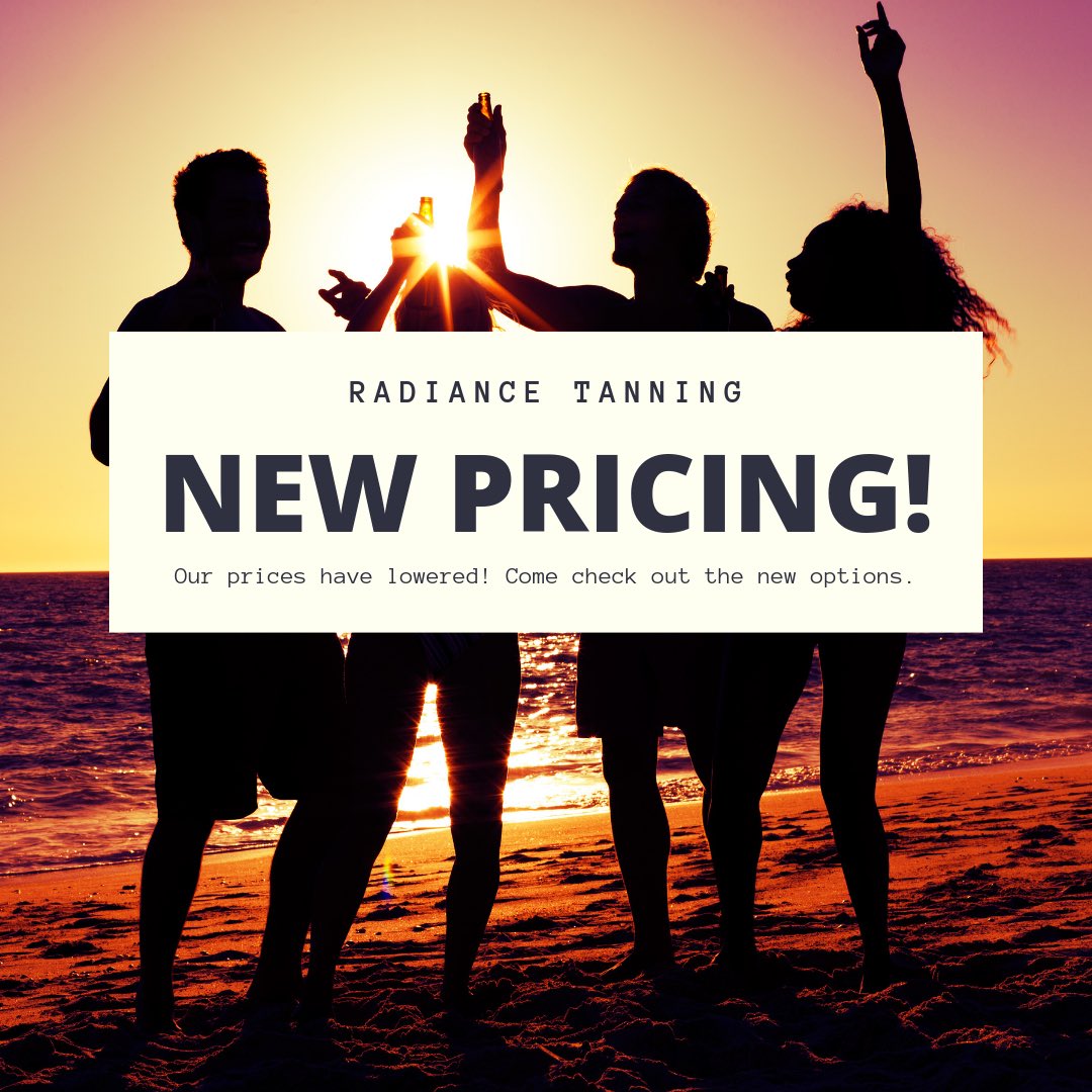 RadianceTanKy's tweet photo. Our prices have LOWERED! With single visits starting at $4, and monthly tanning starting at $15 our prices can’t be beat! 

Also, retweet this tweet to be entered into our giveaway! https://t.co/I3AURgtUdm
