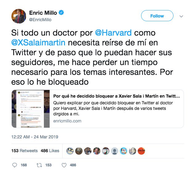 XSalaimartin's tweet photo. Yeee! Ja estava blocat per Rivera, Levy, Cañas y tota la col·lecció de polítics fatxendes que diuen que parlen en nom de TODOS LOS CATALANES però que et bloquen si no els agrada el què dius. Avui he aconseguit el q em faltava: el Majordom @EnricMillo! Ja tinc tots els Pokemons!!! https://t.co/n0E7DBv4lE