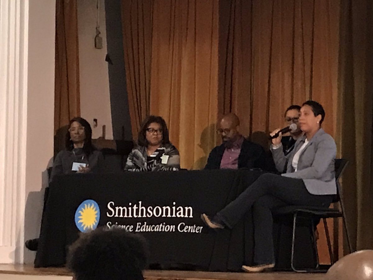 BeckyZalesnik's tweet photo. The @SmithsonianScie Panel is addressing some key issues on including key stakeholders to remove barriers and improve STEM in our schools. #RealGameChangers https://t.co/C9UfMPEynG