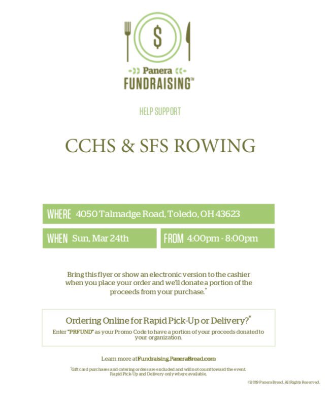 rowing_cchs's tweet photo. Don’t forget to eat at Panera tonight on Talmadge! #RowIrish https://t.co/JPqxQDXwuu